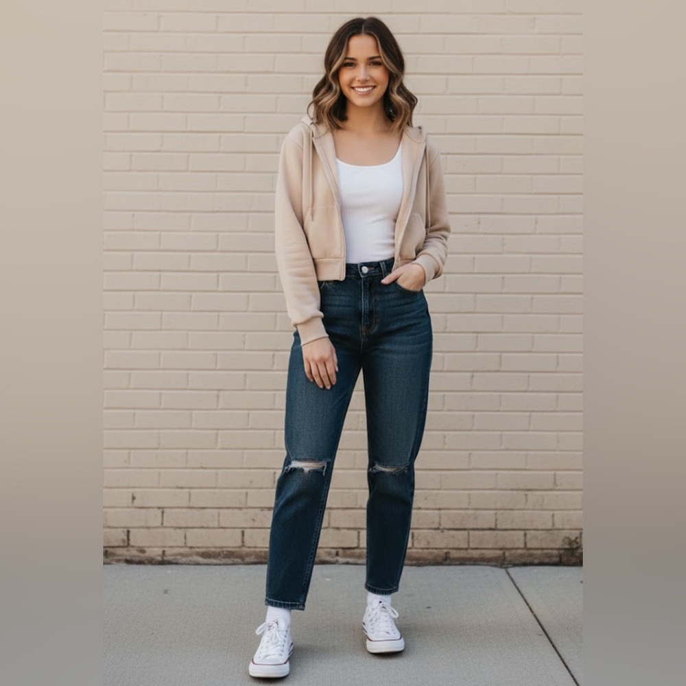 New- Beige Cropped Hoodie